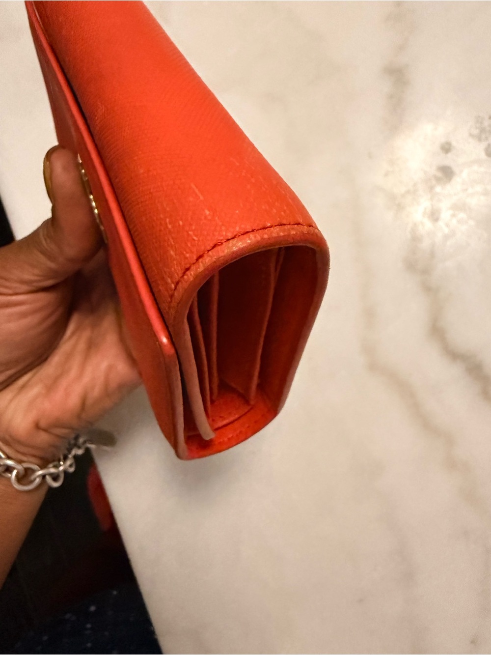 MCM Orange Leather Flap Wallet with Gold Logo - Picture 9 of 10